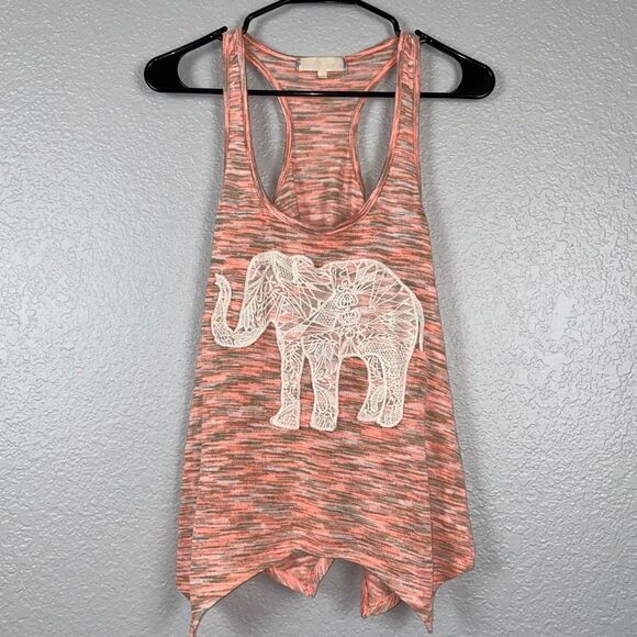 Womens Marled Scoop Neck Racerback Asymmetric Hem Elephant Tank Top Pink - Picture 1 of 7